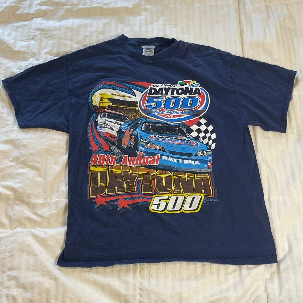 Vintage 2007 Daytona 500 The Great American Race T-Shirt Navy Blue Mens L